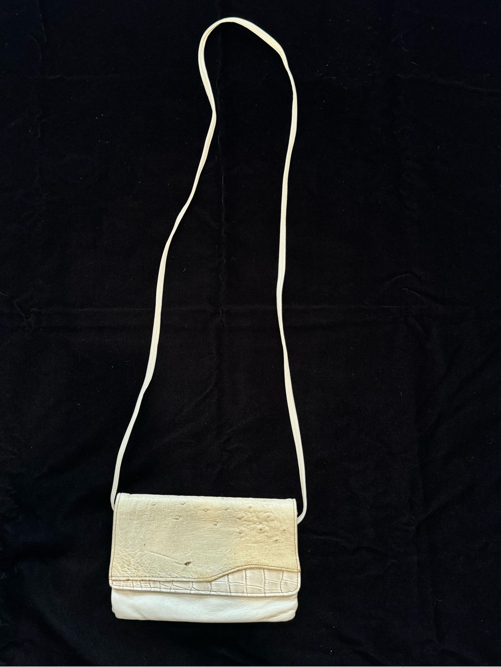 🔹 Vintage Genuine Ostrich & Croc Leather Crossbody Bag | Ivory/Cream | 1990s